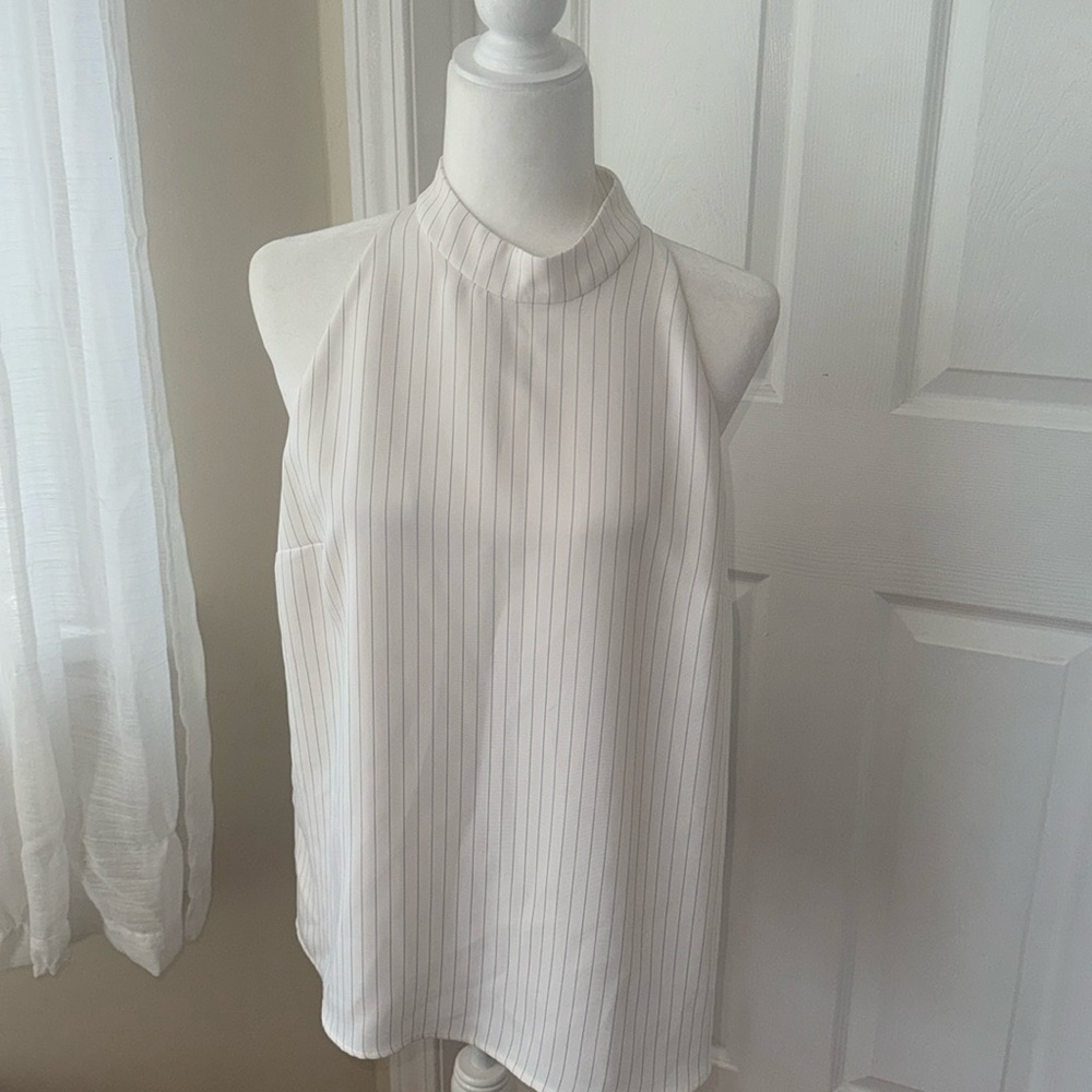 NWOT Ann Taylor halter sleeveless white pinstripe top M